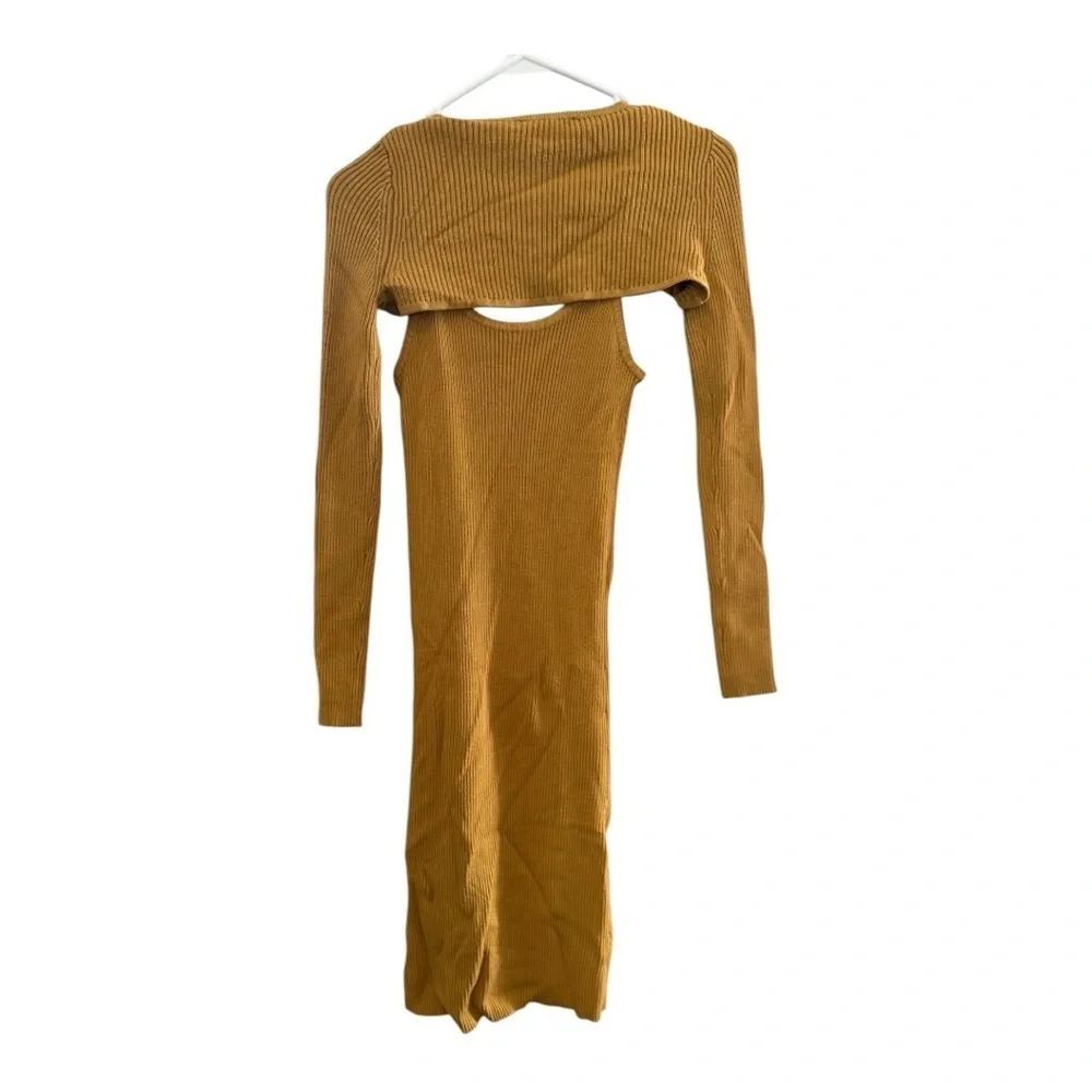 House Of Harlow Ribbed Knit Body Con Dress with Shaw Gold Mustard Size Small